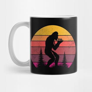 Bigfoot Sasquatch Playing The Harmonica Vintage Sunset Music Lover Mug